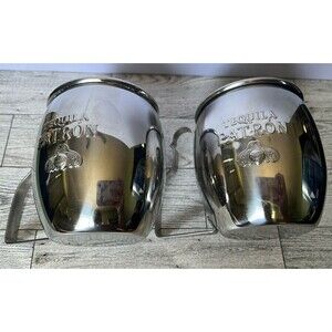 Moscow Mule Stainless Steel Mugs Embossed Bee Logo Tequila Patron Set of 2
